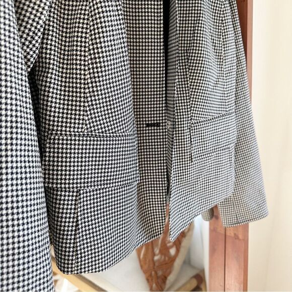 NEW WORTH NEW YORK Mini Houndstooth Jacket Stretch Wool Black White Women's 2 - Picture 2 of 6